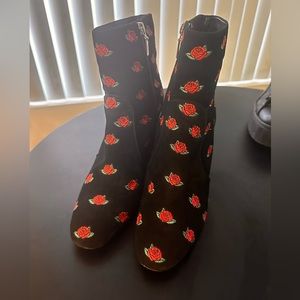 Black velvet with roses booties.